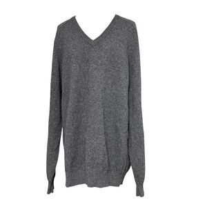 sweater L.L. BEAN L tall gray wool knit V neck classic machine wash cool